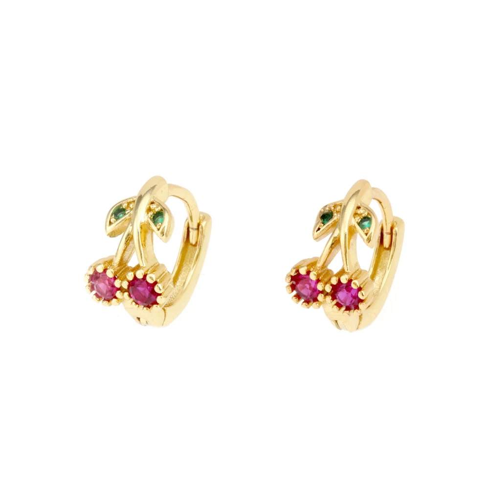 High Quality Gold Plated Handmade Accessories Dangling Small Earing Women Cuff Zirconia Fruit Earrings