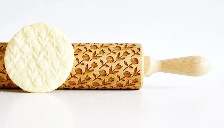 Christmas cookie dough stick engraved wooden embossed rolling pin for baking