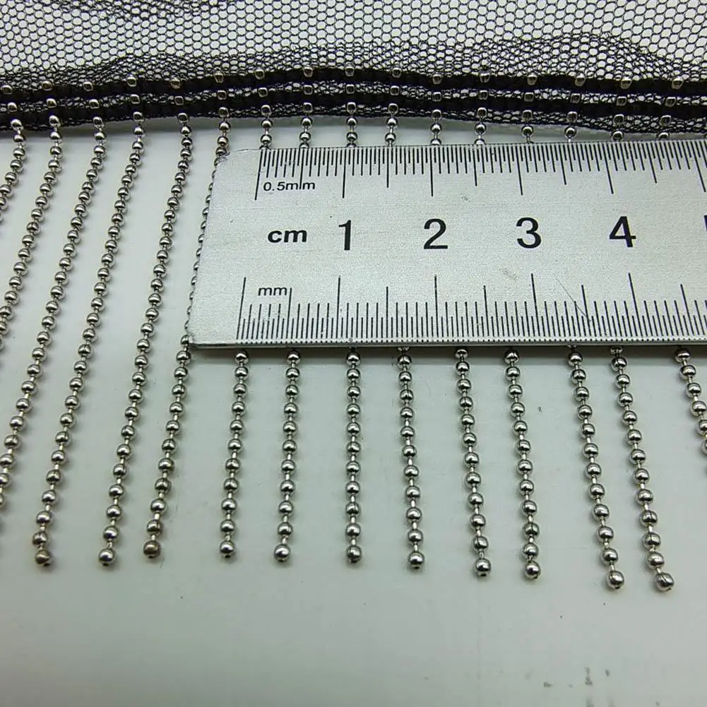 Width 6 cm 9 cm handmade Silver beads chain tulle mesh Tassel Fringe for clothing bags cap suitcases wedding dresses accessories