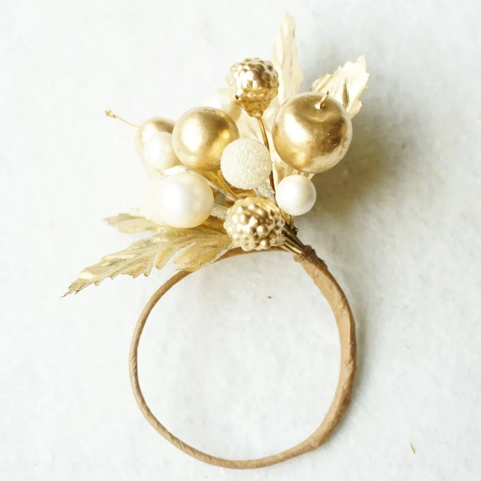 
Handmade Artificial Golden Fruits And Berries Napkin Ring For Autumn Fall Dinner Party 