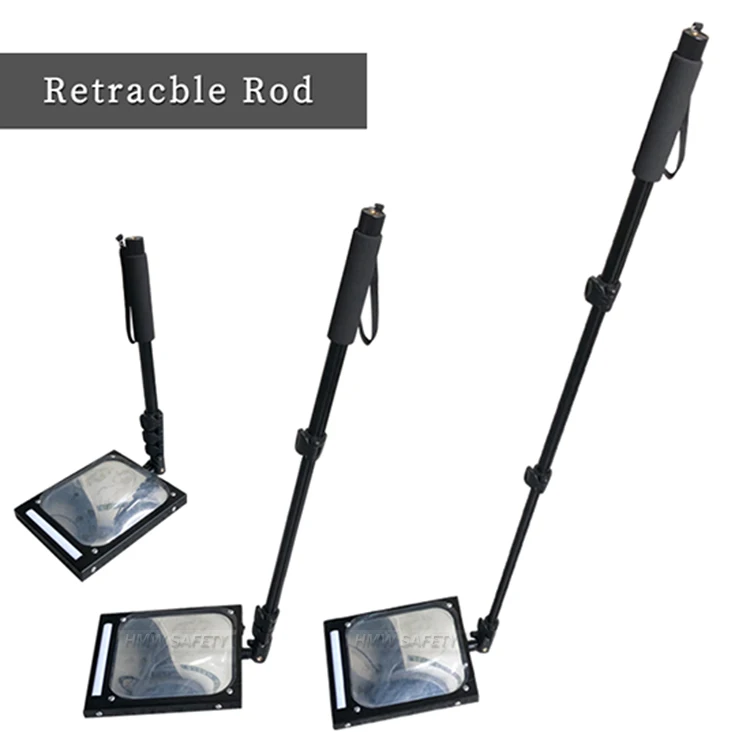 Light weight vehicle undercarriage magnifying inspection mirror with LED