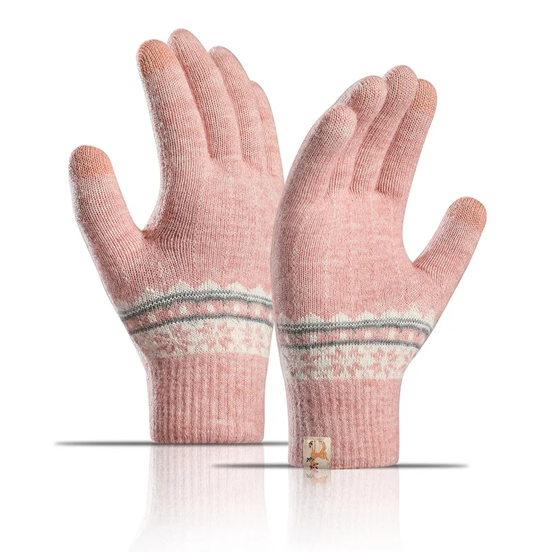 Factory Knitted Gloves Female Warm Winter Wool Jacquard Touch Screen Gloves for Women