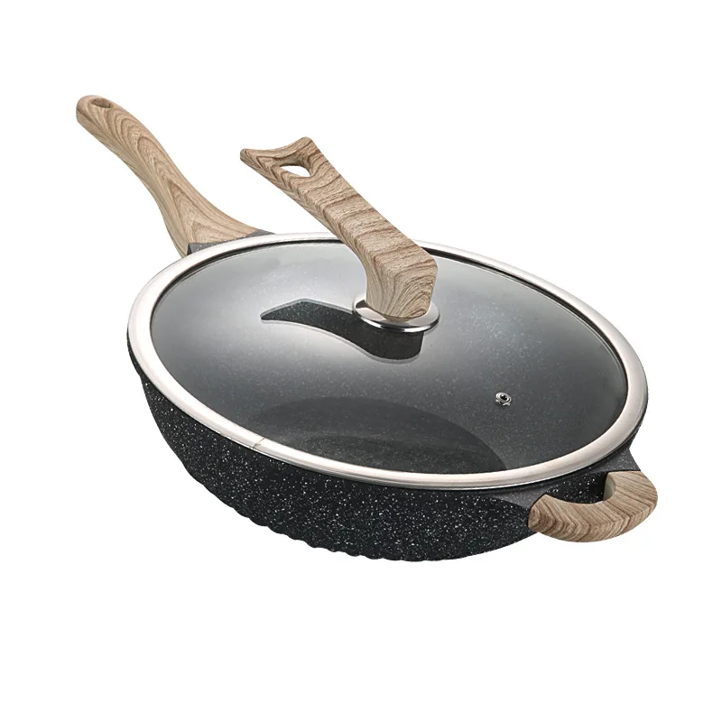 Maifan stone wok non-stick wok wood grain handle die-casting induction cooker universal wok factory direct sales cross-border