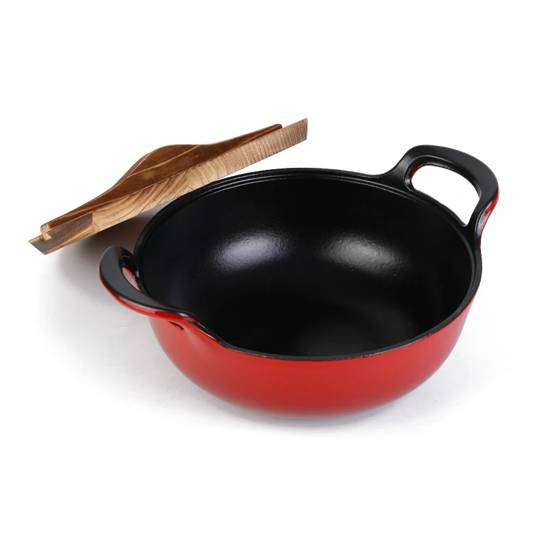 32cm cute cast iron enamel wok cooking Chinese cookware pan woks with two handles