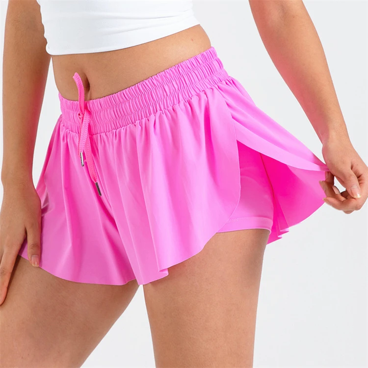 2 In 1 Flowy Running Yoga Shorts Women Gym Sport Kid Biker Butterfly Shorts Tennis Skirt Summer Youth Girls Flowy Shorts