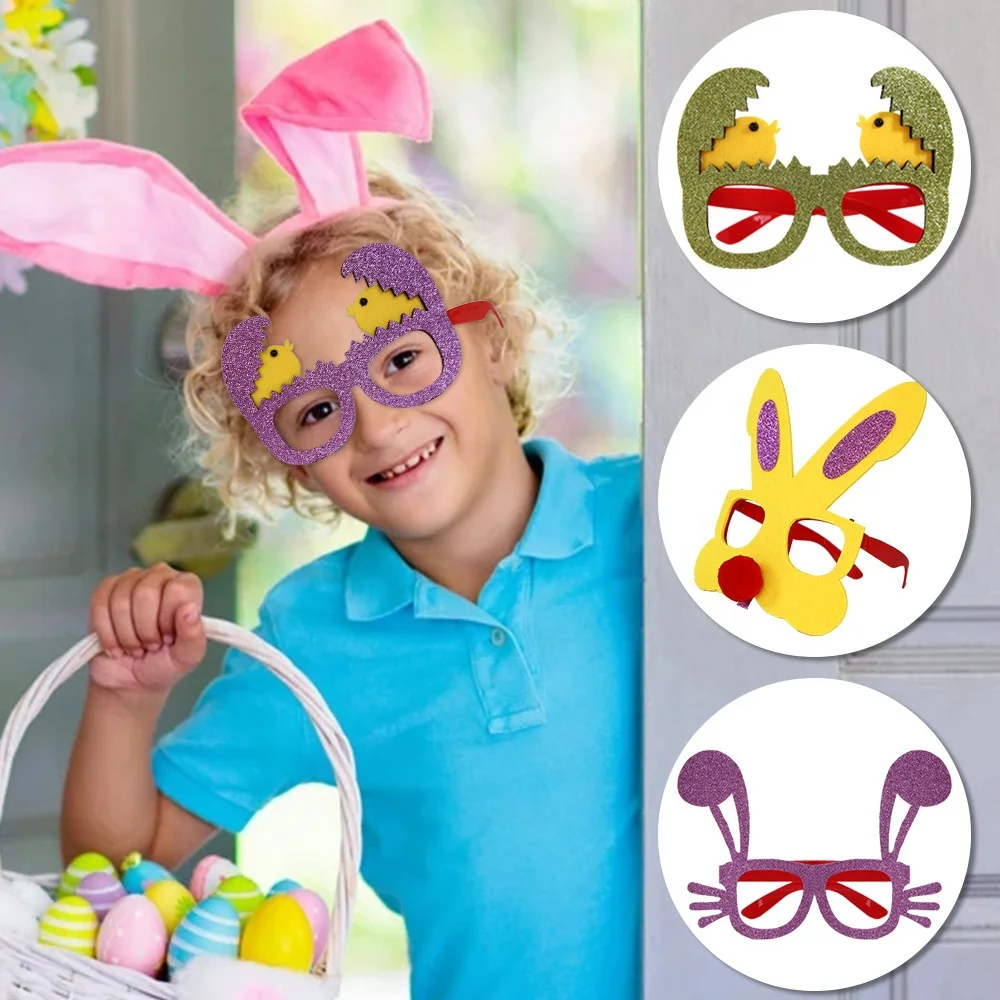 Easter Party Eyeglasses Funny Bunny Glasses for Kids Adults Glitter Light up Easter Bunny Ears Glasses