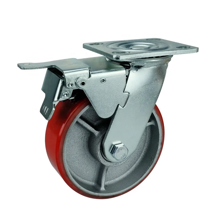  Heavy Duty Polyurethane Casters 5 Inch Red PU Caster Wheels