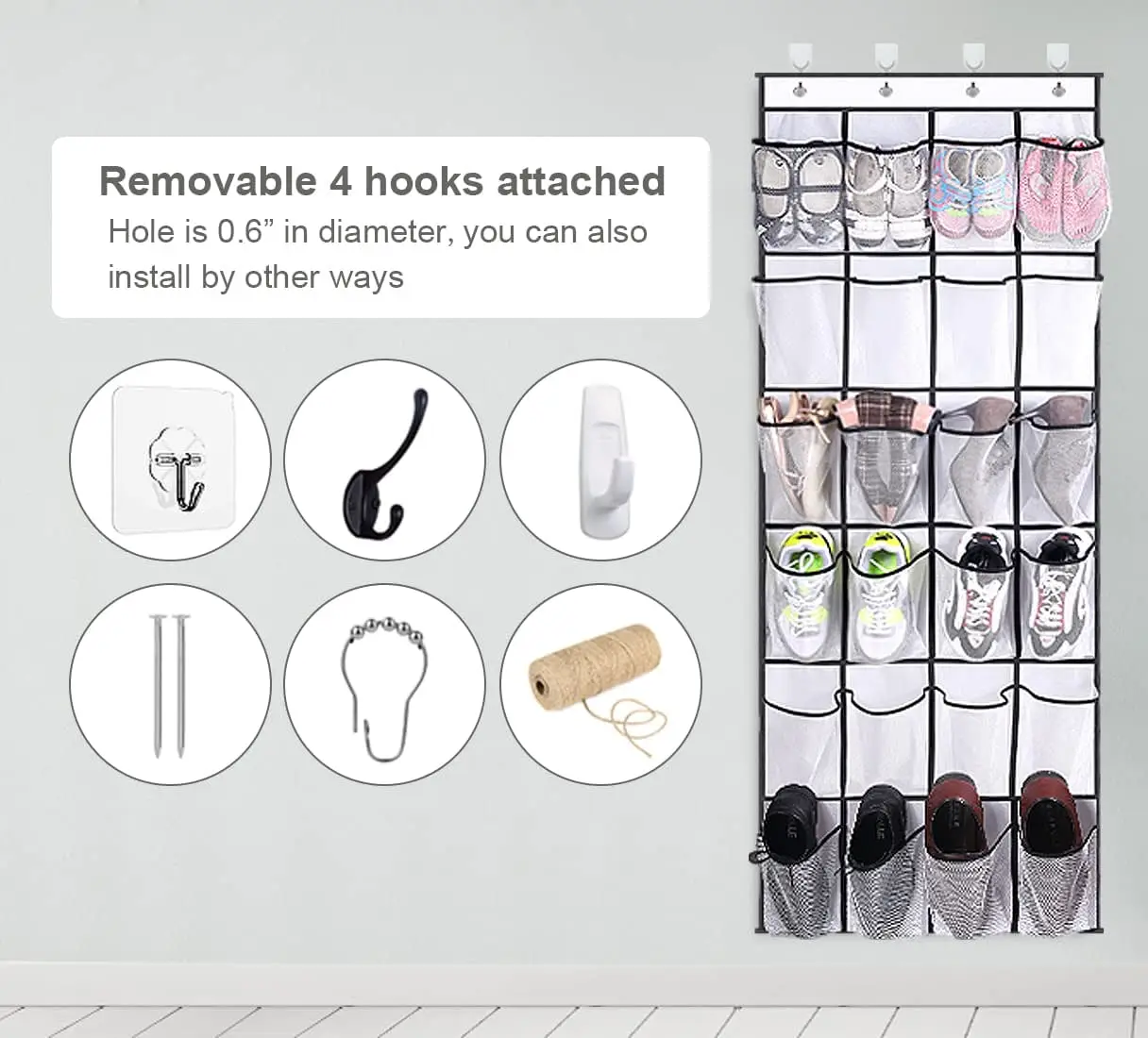 customization Hot sale  Pockets Hanging Shoe Rack for Door Clear Over the Door Shoe Organizer with Hooks for Closet Home