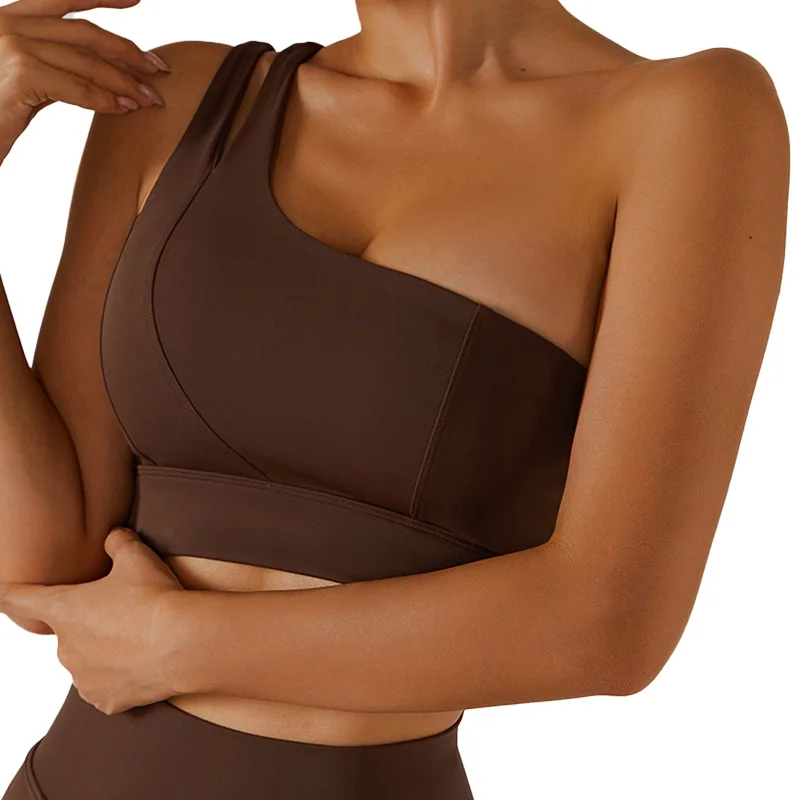 BWX6358-1 Women Sexy One Shoulder Bra Beauty Back Quick Dry Summer Sports Yoga Bra Padded Workout Tops Activewear