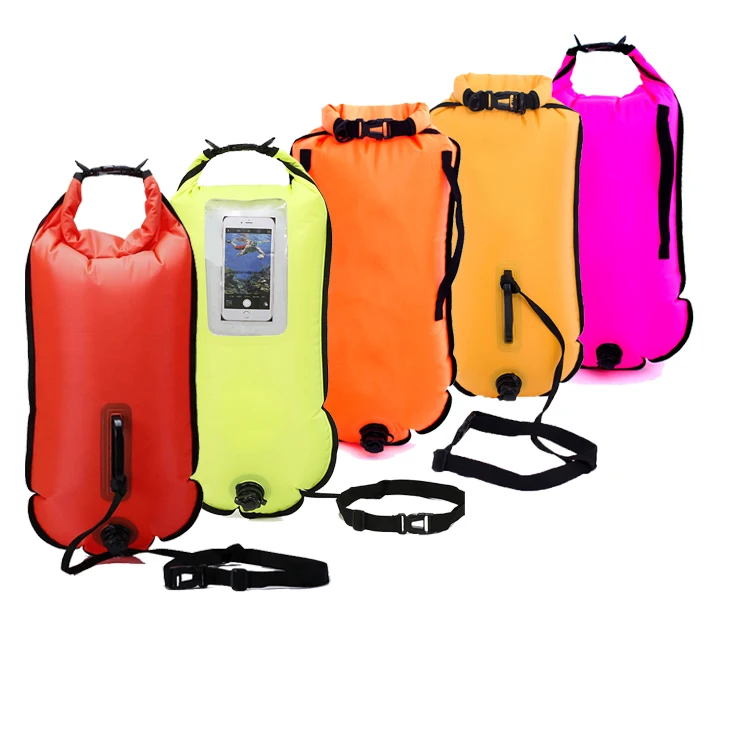 2024 Bright Orange RPET TPU Inflatable PVC swimming buoy for open water Good Swimmer Tow Float LED Light Buoys