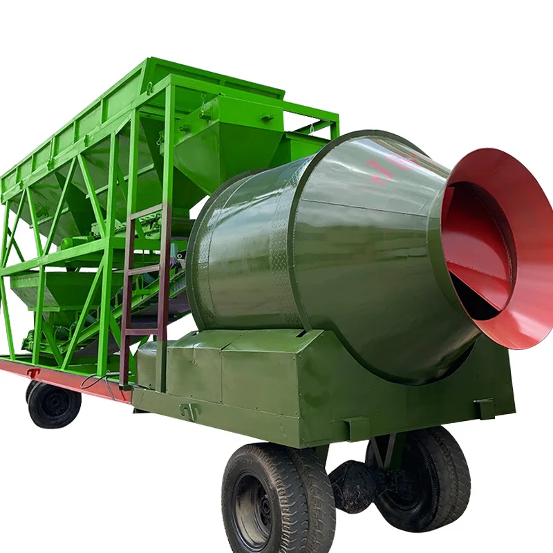 China manufacturer mobile concrete batching mixing plant with twin shaft mixer and drum mixer