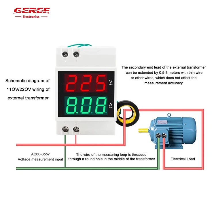 D52-2042 AC Voltage Ammeter Digital and Dual display AC110V 220V 380V Household Multimeter for Three-phase Din Rail Voltmeter