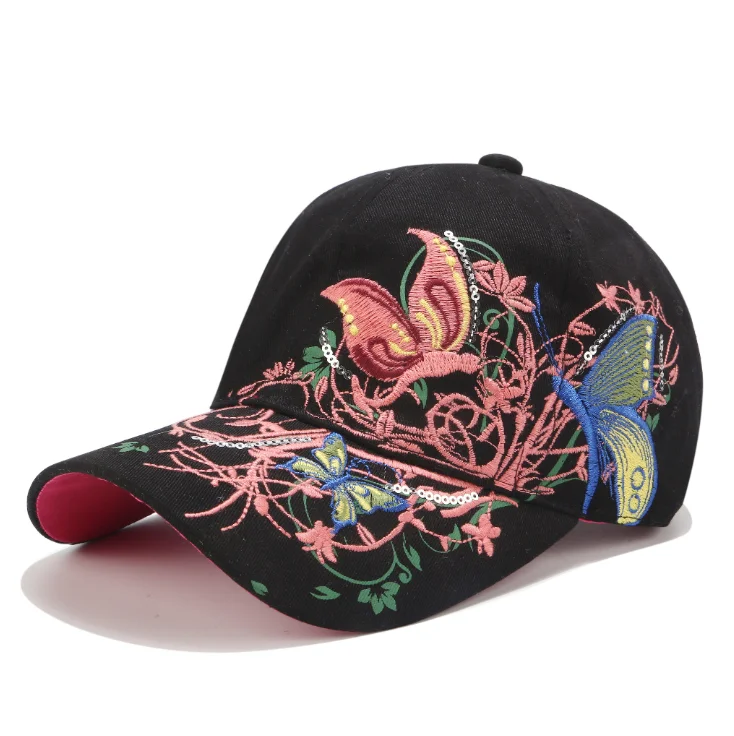 Sequin embroidered baseball cap butterfly embroidered duck tongue lipprint fashion hat girl hat