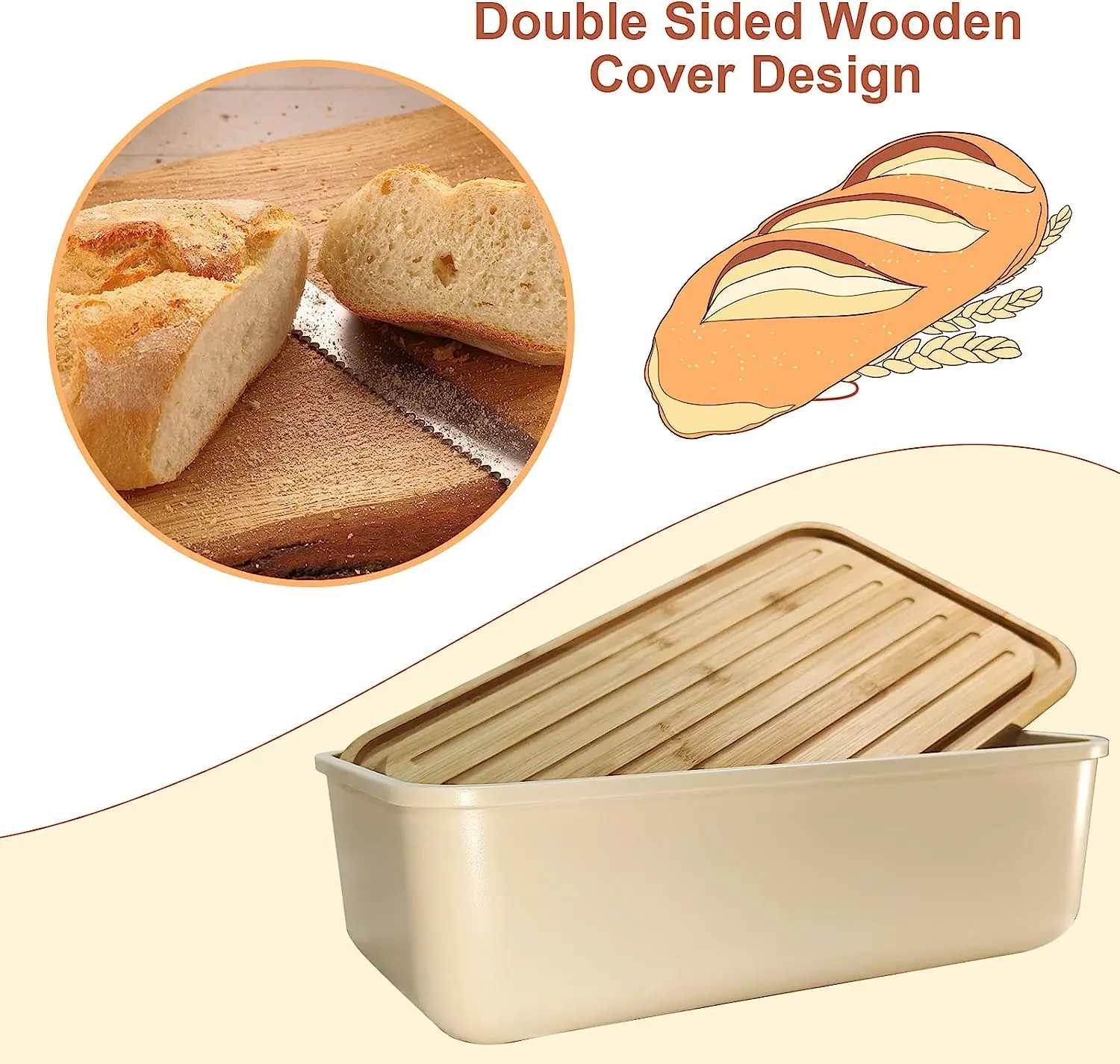 Oblong shape Big capacity high quality RPET material with strong stability Elevated design with bamboo lid household bread box