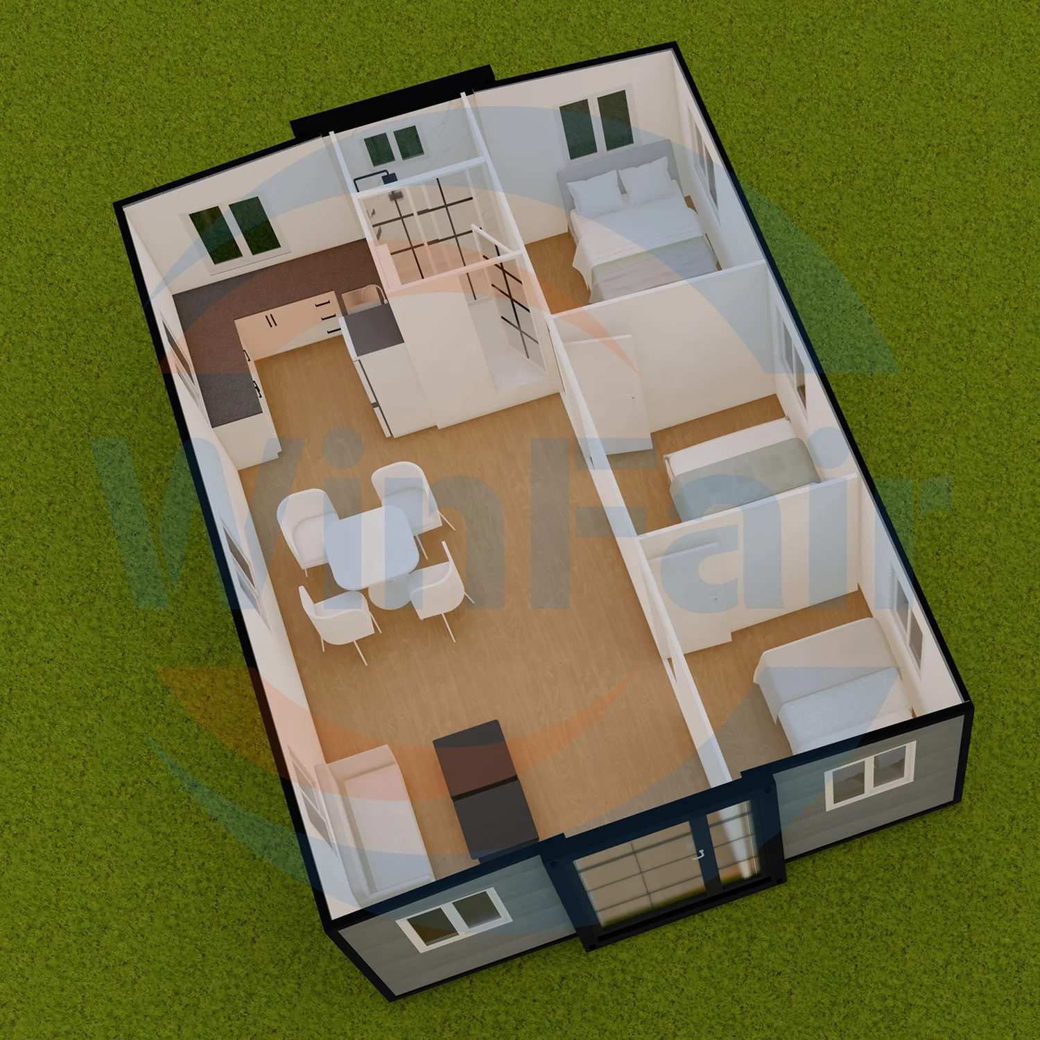 WinFair Luxury Portable Homes Prefab Smart Modern House 3 Bedroom Villa A Frame Prefabricated Homes House 30Ft Fit Villas