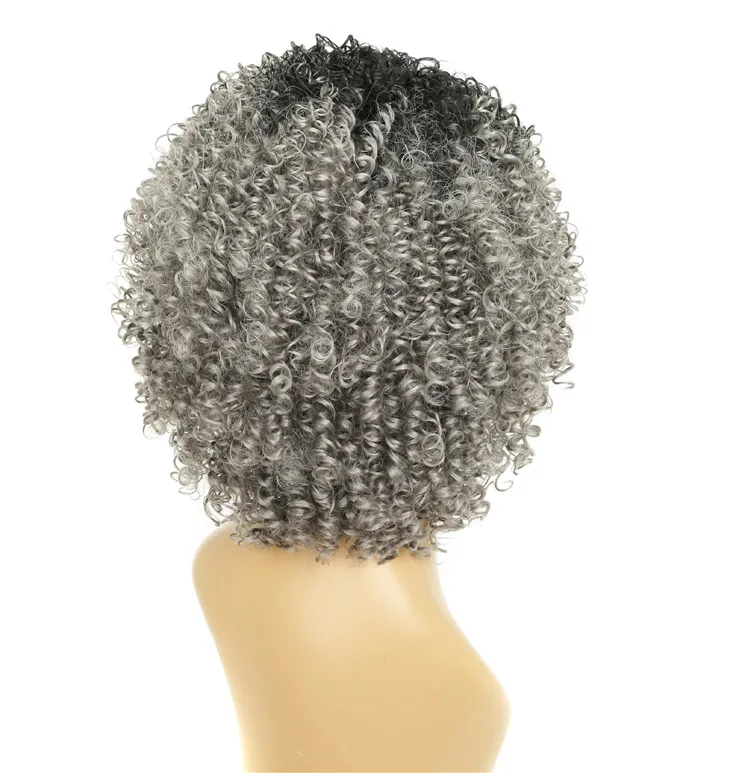 Ready Made New Model Fashion Afro American Euro UK German Short Spiral Tight Big Curls Grey Gray Curly Human Hair Wigs in Bulk