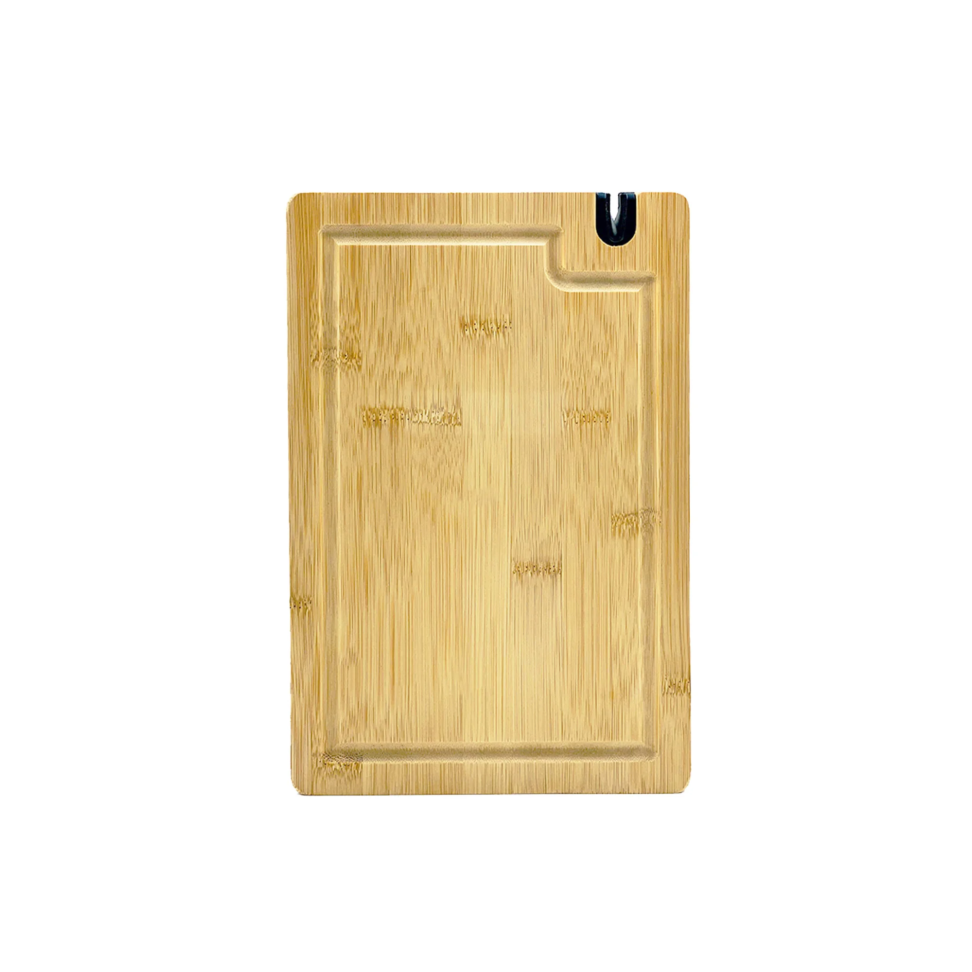 Natural Rectangular Large Bamboo And Wood Cutting Board With Tongue Built In Knife Sharpener And Juice Groove