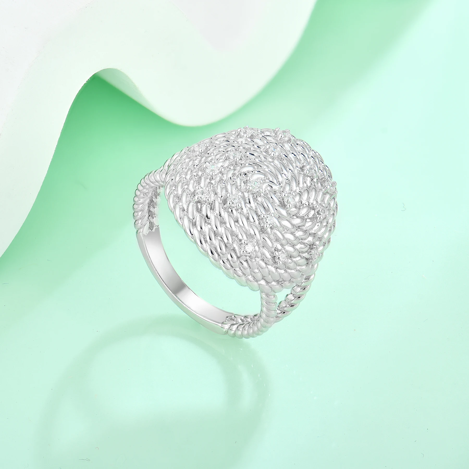 High End 925 Sterling Silver Jewelry Italian Design AAA Zirconia Twist Knot Chunky Heavy Ring