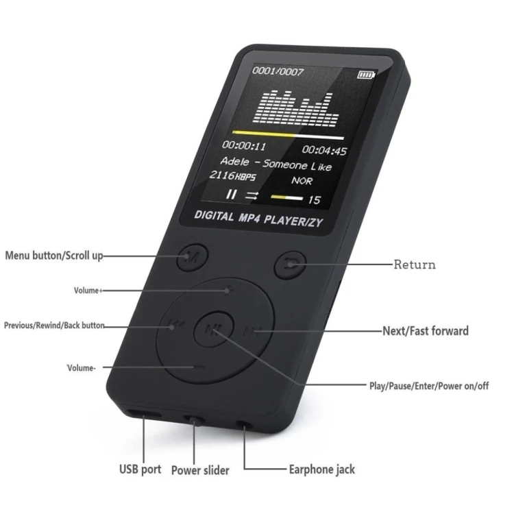 Portable MP4 Radio, Recording, MP3 Lossless Sound Music Player FM Recorder Walkman Player Mini Support Music