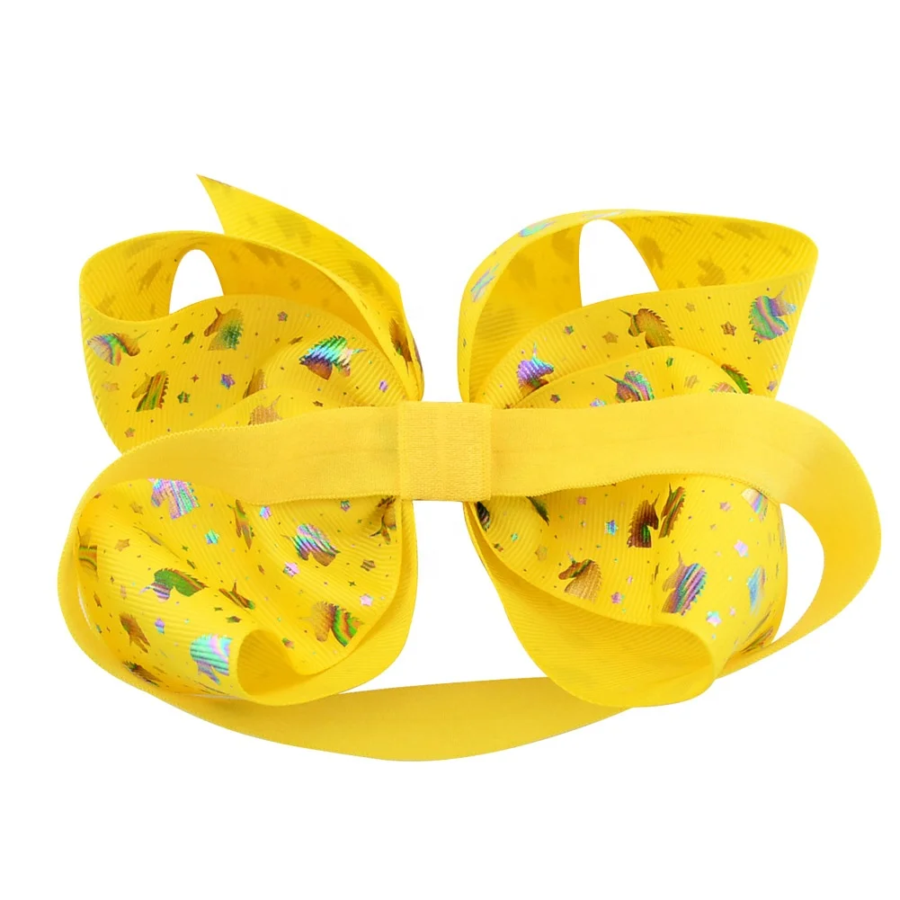 E-Magic Manufacturer Handmade skin friendly Jojo siwa carton pattern Grosgrain ribbon bow with rubber for teenagers