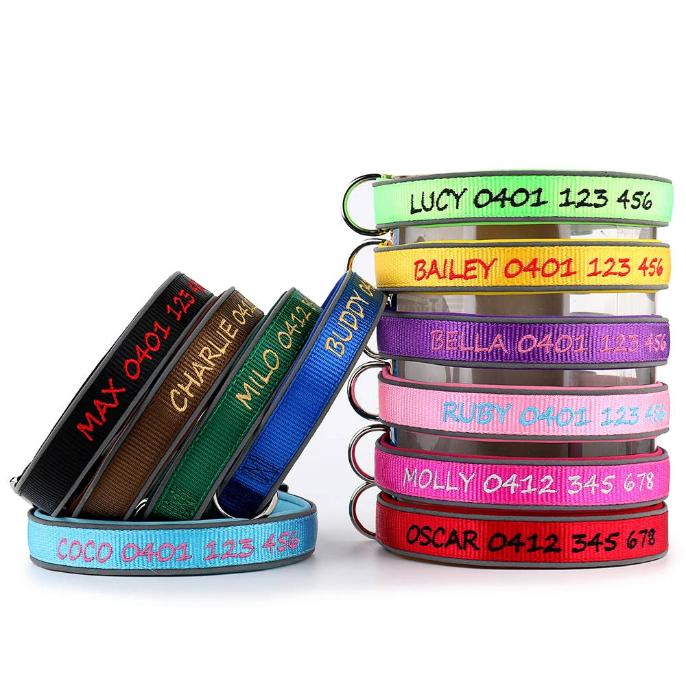 Оптовая продажа от производителя, вышитый логотип, суперпремиум нейлоновый и мягкий неопрен с защитными светоотражающими полосками, ошейники для собак