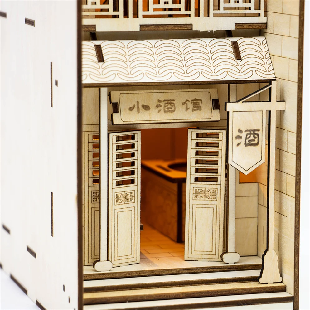 Lase Cut Wood DIY Book Nook Kit Dollhouse Bookshelf Insert Decor Alley Bookends Model Build-Creativity Kit