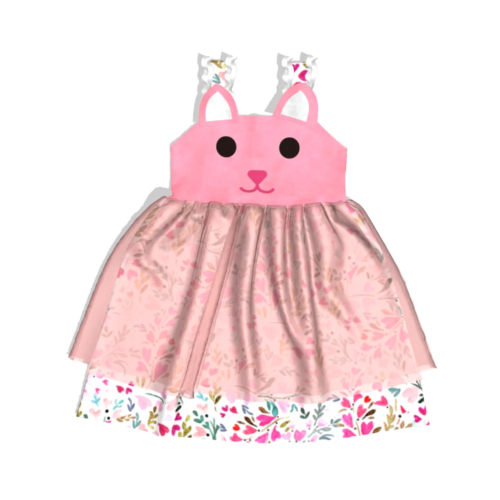 
high quality girls dress girl Easter rabbit dress beautiful floral girl dress wholesale 