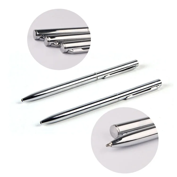 Promotional Silver Short Metal Rotary Ballpoint Pen With Printed Custom Laser Engraving Logo For Hotel Writing Stationery