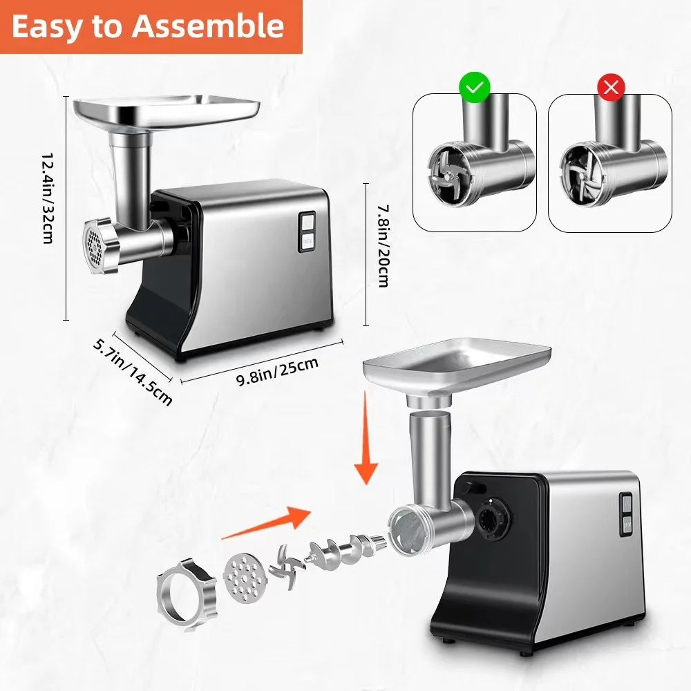 Electric Meat Grinders 800W Stainless steel Body Food Grinder Household Kitchen Appliance Sausage Stuffer Meat Picadora De Carne