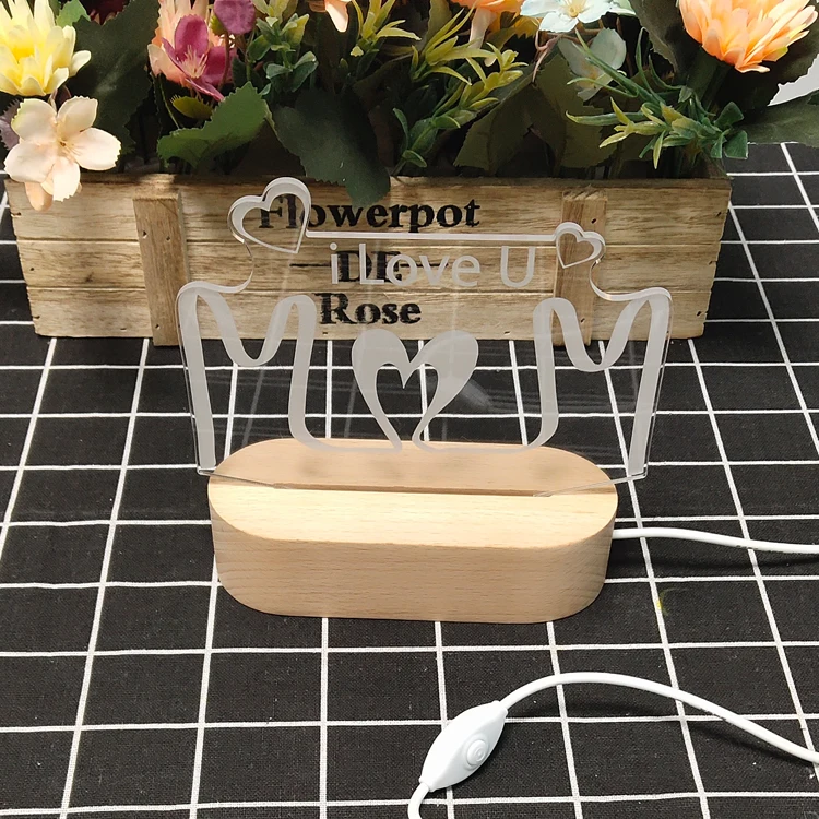Wholesale China Wood Night USB Charge LED RGB Wooden Light Lamp Base 3D Night Light with Different Colors