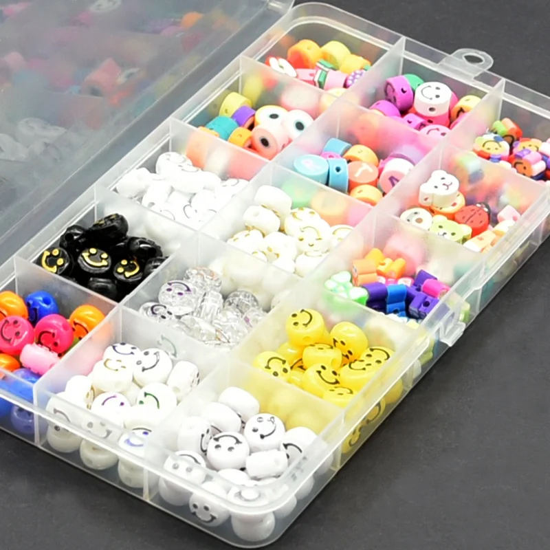 Hot Selling Animals Fruits Letter  Polymer Clay Beads Round Smiley face Acrylic Mixed Colors DIY Beads Kit For Jewelry Making
