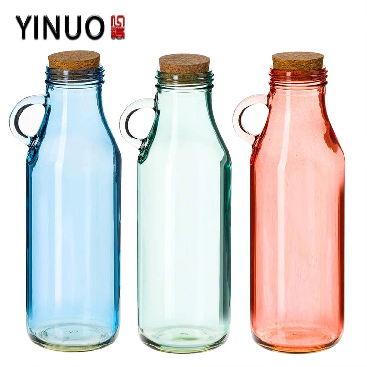 16oz 1l wide mouth glass milk bottle with handle and cork