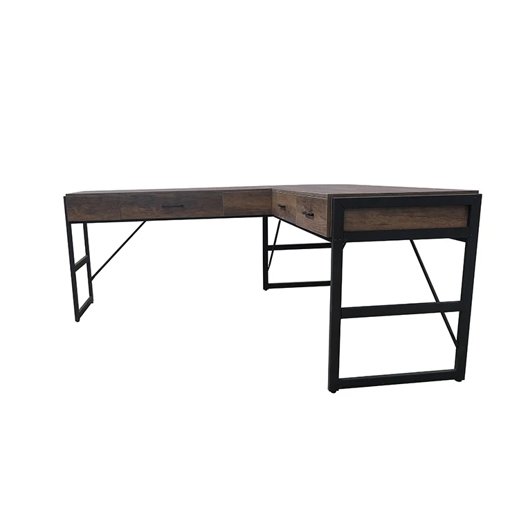 
Factory wholesale large L shaped corner adjustable wood computer desk with drawer 