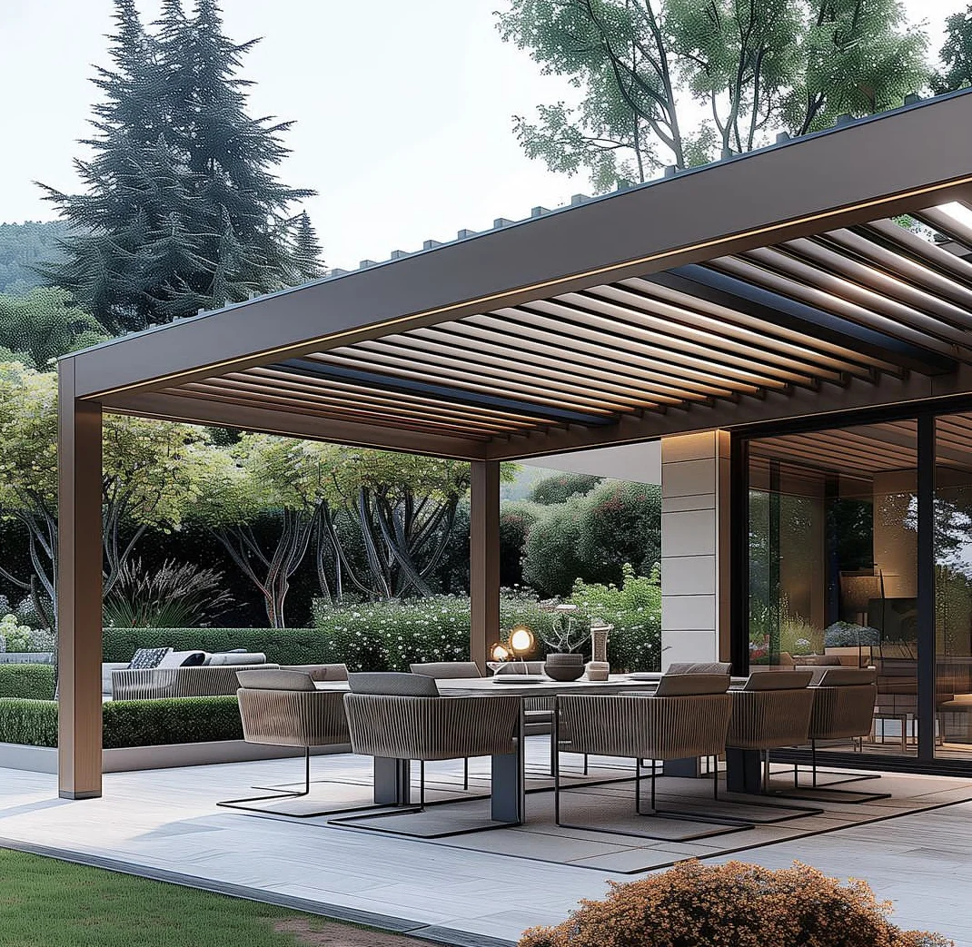 Scienlan ECO FRIENDLY outdoor terrace cedar-framed wooden pavilion with black dual steel roof for garden and backyard shading