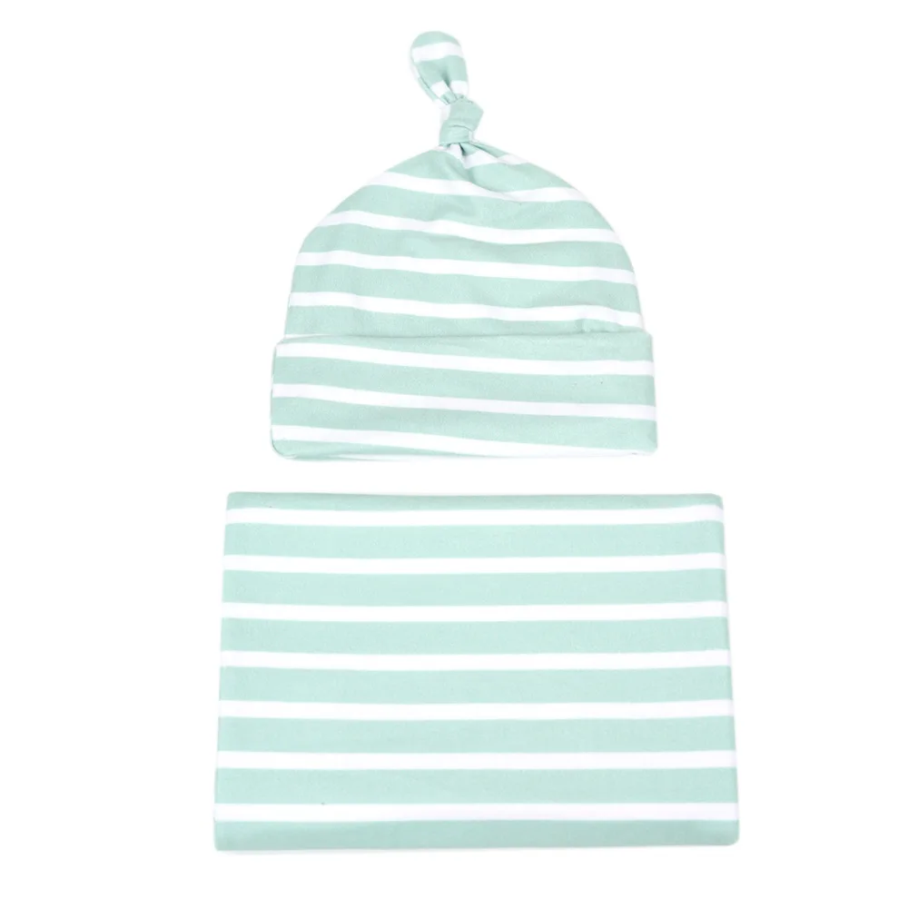Custom High Quality Bamboo Organic Cotton With Spandex Baby Swaddle Blanket  Matching With Hat,Romper,Headband Gift Set