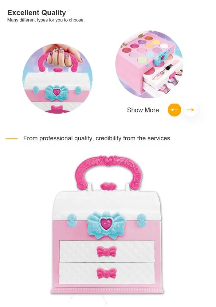 Kids cosmetics products toy set pink beauty case nail polish makeup kits for girls
