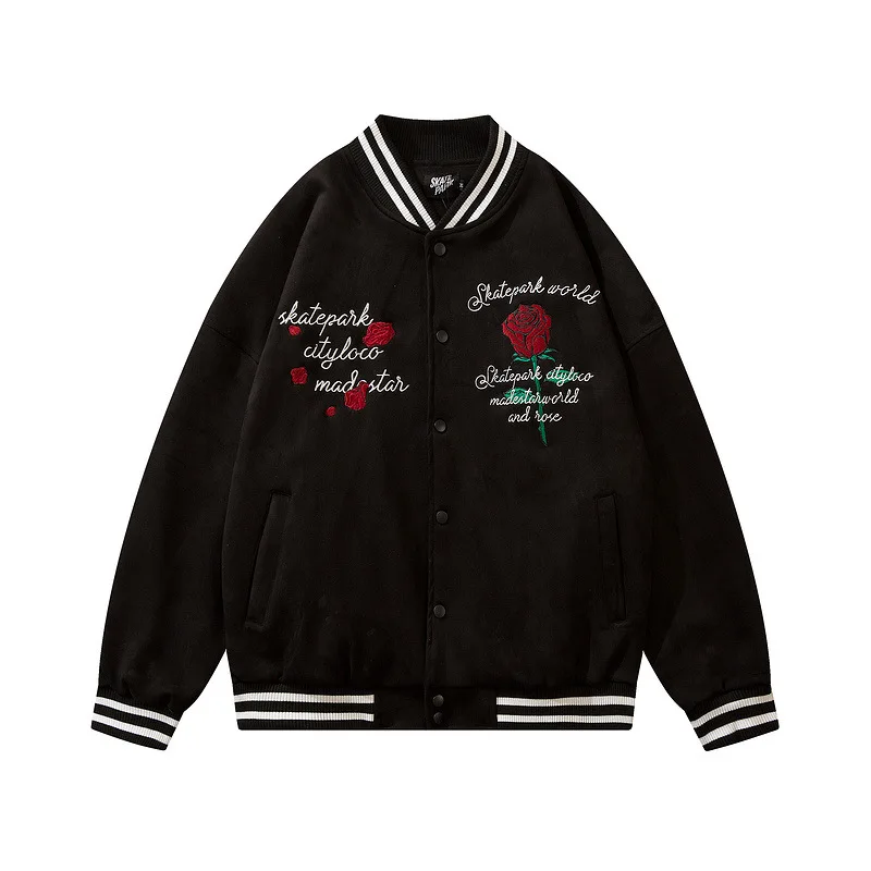 Retro rose embroidered baseball jacket jacket  autumn new high street high quality  brand jacket