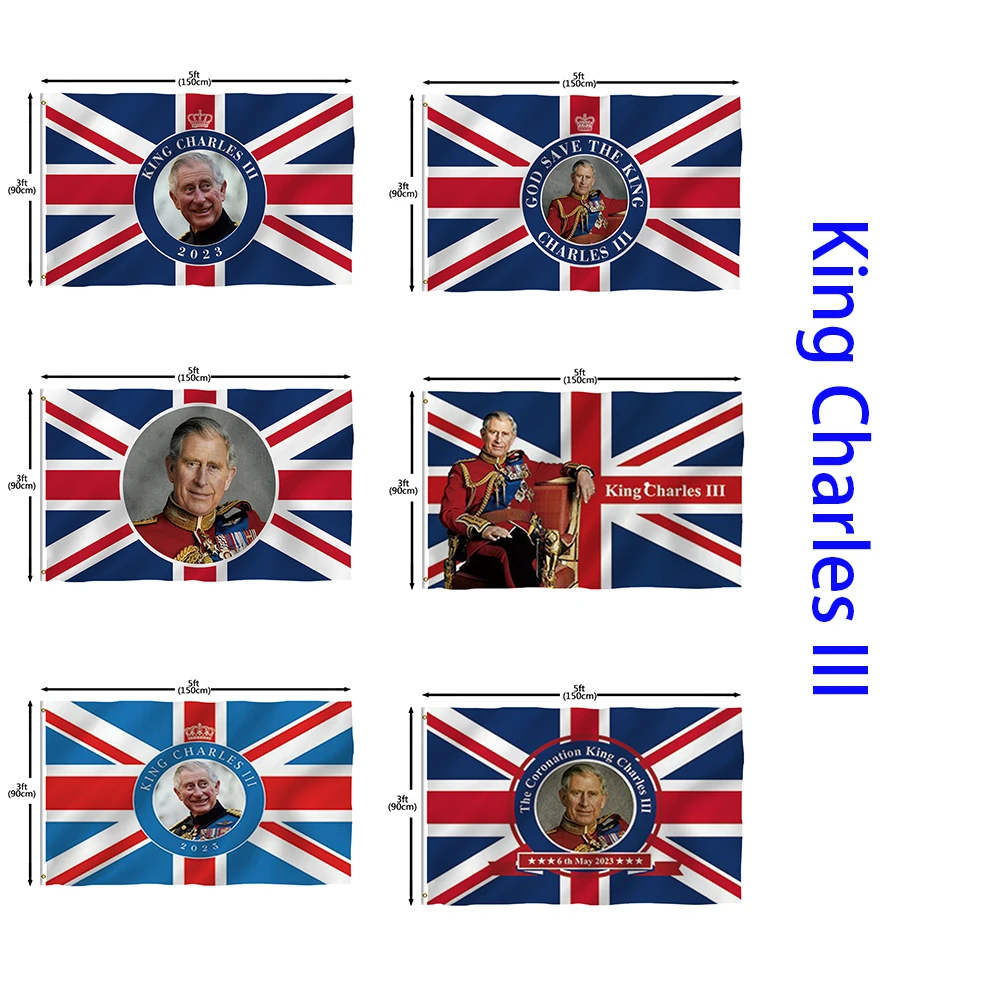 Cheap Custom High Quality 100% Polyester 90x150cm/3x5 ft UK King Charles III 2023 Coronation