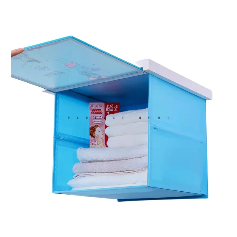 Shower room Bathroom bath laundry basket mural wall picture no punching hole folding clothes storage shelf storage box