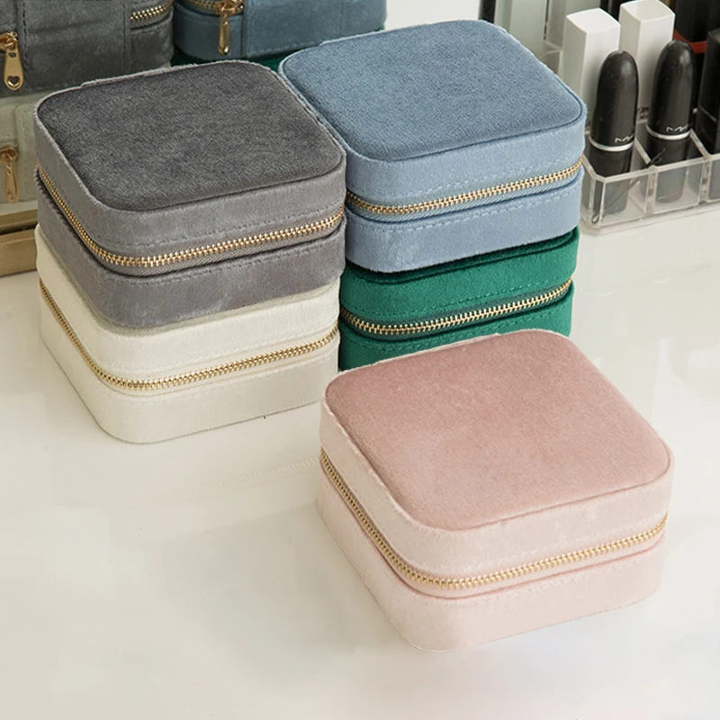 Лидер продаж дорожная зеленая бархатная квадратная шкатулка для ювелирных изделий хранения серег ожерелий