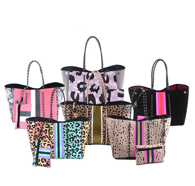 Designer Camouflage Neoprene Large Beach Tote Bags with Purse Waterproof Summer Beach Handbag for Ladies Women neoprene tote bag