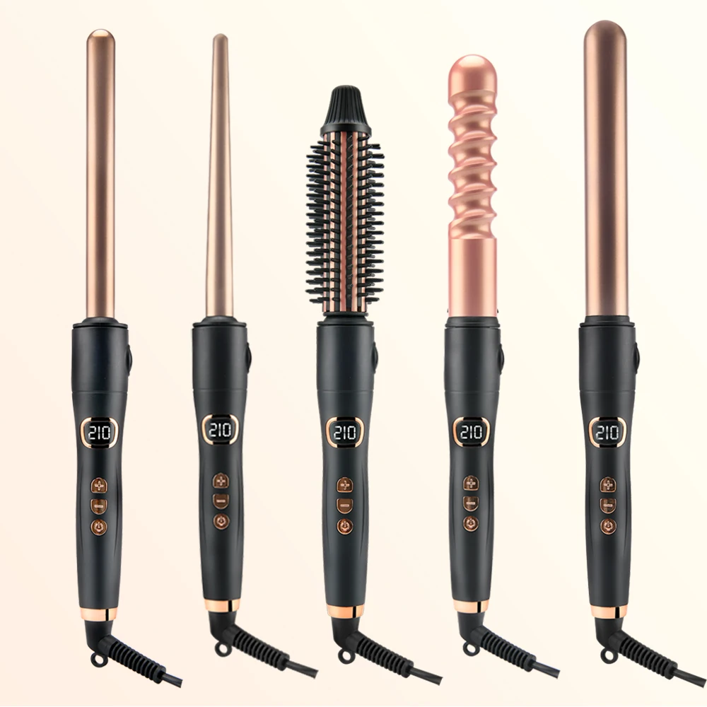 Pritech 5 In 1 Ceramic Coating Barrel Temperature Control Lcd Display New Hair Curler Machine