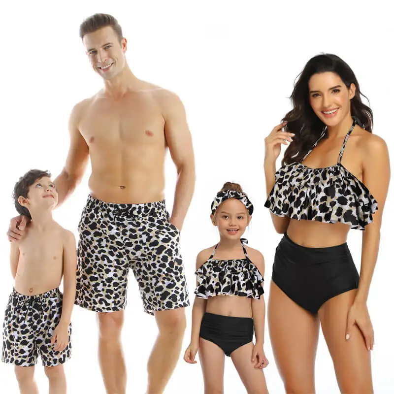 2020 New Hot Style Teen Girls High Waist Bikini Sets 2 Piece Swimwear Halter Leopard Print Family Matching Swimsuits