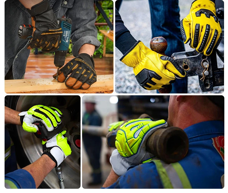 Custom Industrial Water Proof Cow Split Leather Tpr Mechanic Work Impact Roughneck Oilfield Gloves For Construction