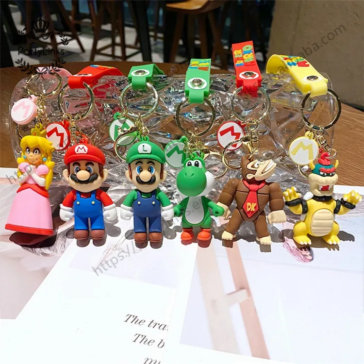 Super Mario 3D Cartoon Keychain Mario Bros Luigi Toad Yoshi Bowser Action Figure Model PVC Cartoon Bag Doll Pendant Toys Gift