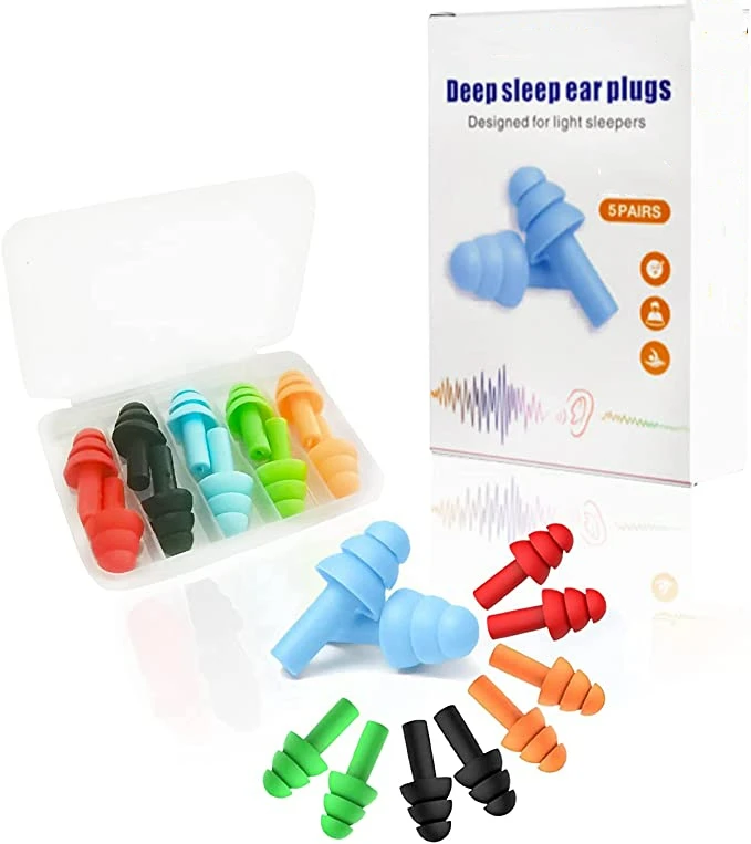 Silicone Ear Plugs for Sleeping Noise Cancelling 5 Pairs Reusable Earplugs for Sleeping Concert Snoring Travel Work 10 Colors