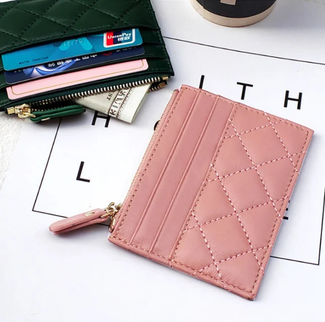 Custom Logo Coin Purse Pocket Leather Slim Wallet Genuine Leather ID Credit Card Holder With Zipper