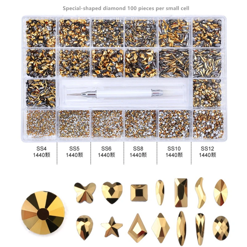 Hot sales Nail rhinestone plastic box special-shaped flat glass rhinestone for dress belt earrings nail DIY decoration supplies