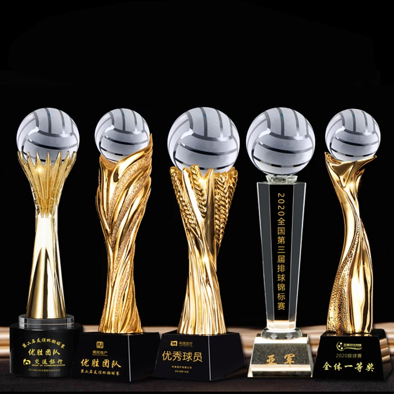 Volleyball Trophy and Medals Crystal Sports Trophy for Competition Tournament Gifts