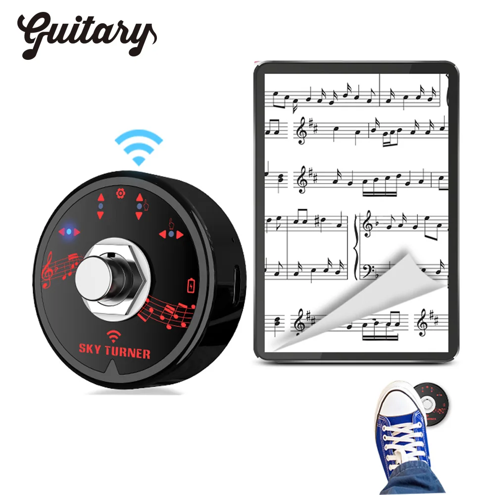 Rechargeable Anti-Skid Wireless Page Turn Foot Pedal Switch BT Sheet Music Page Turner for Tablets Smartphones